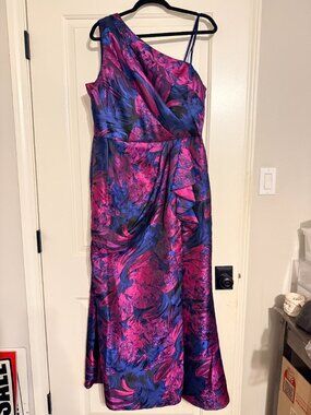 Adrianna Papell One Shoulder Jacquard Gown